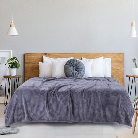 Flannel Fleece Bed Blankets Soft Mesh Fuzzy Plush Solid Blankets Purple - Picture 3 of 6